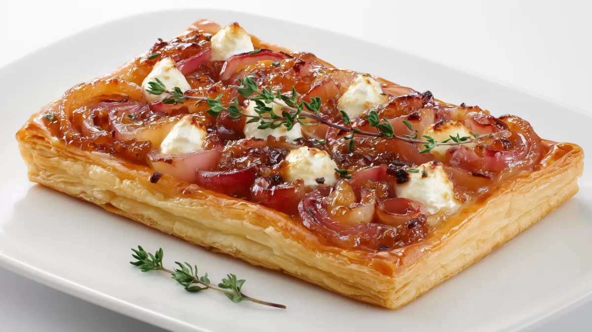 Ziegenkäse Tarte mit Rhabarber Chutney auf Blätterteig