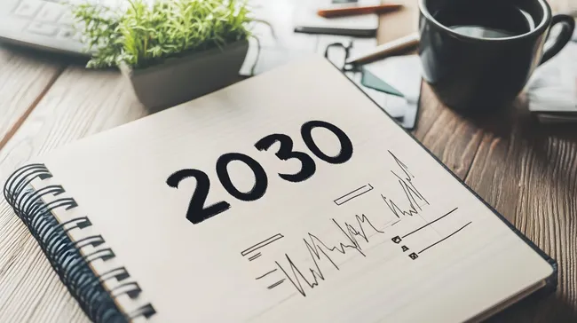 Ziele für das Jahr 2030 – Visuelle Planung auf Holztisch