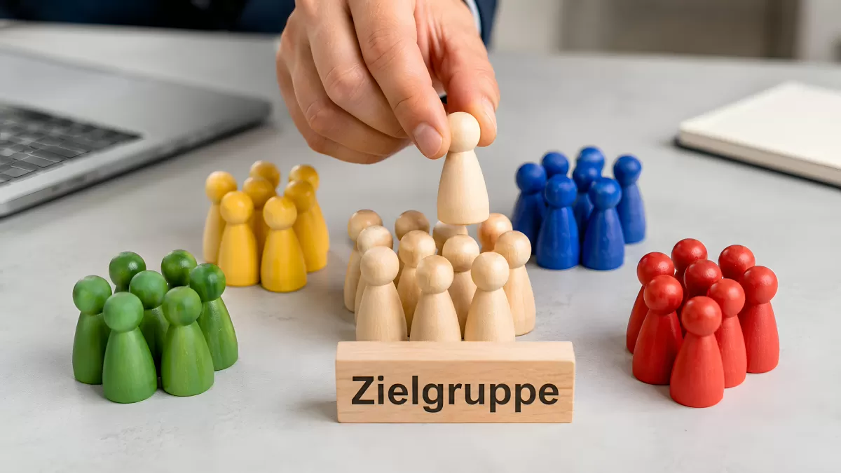 Zielgruppe definieren mit bunten Holzfiguren auf Tisch