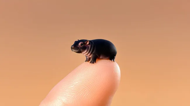 Zierliches Flusspferd auf menschlichem Finger