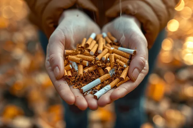Zigarettenkippen in den Händen