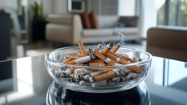 Zigarettenstummel in moderner Wohnumgebung