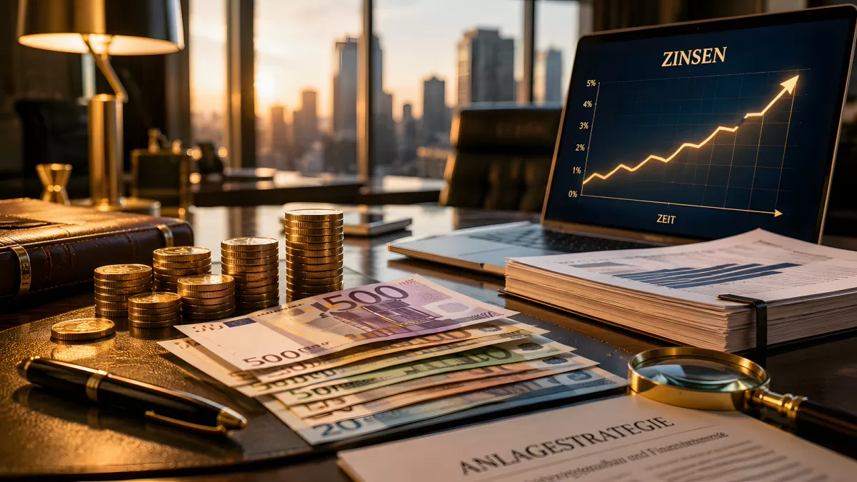 Zinsen und Anlagestrategie mit Euro und Wachstumsgrafik