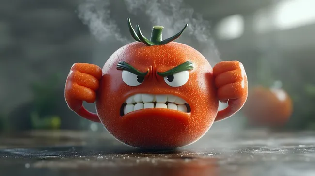 Zornige Tomatensoße mit geballten Fäusten