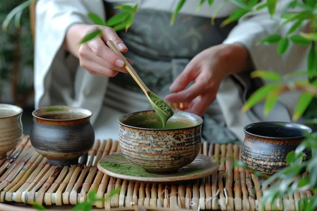 Zubereitung von traditionellem japanischem Matcha-Tee