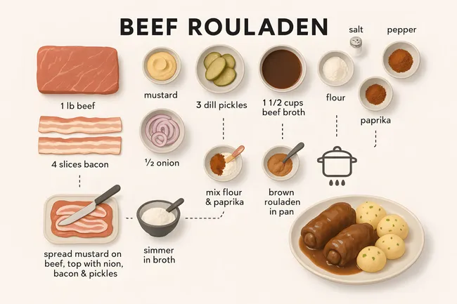 Zubereitungsanleitung für saftiges Rindfleisch-Rouladen-Gericht