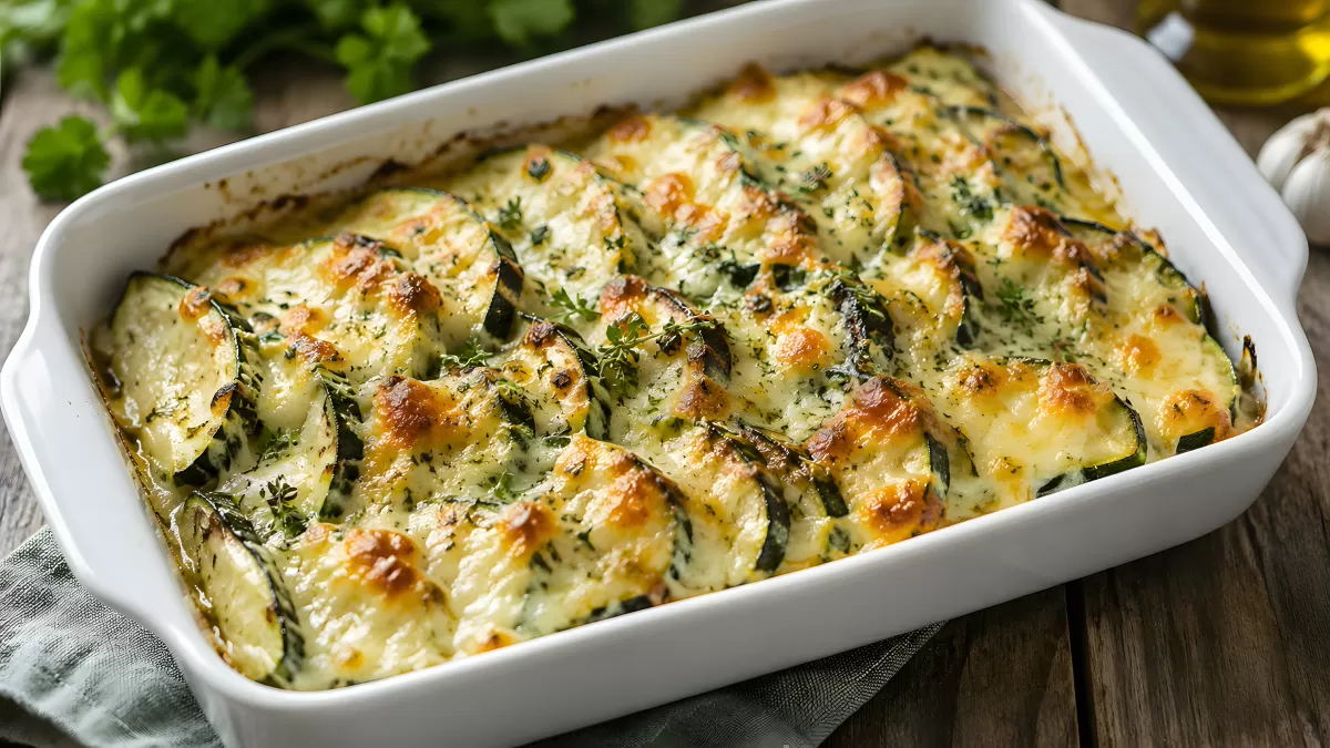 Zucchini-Auflauf mit goldener Käsekruste aus dem Ofen