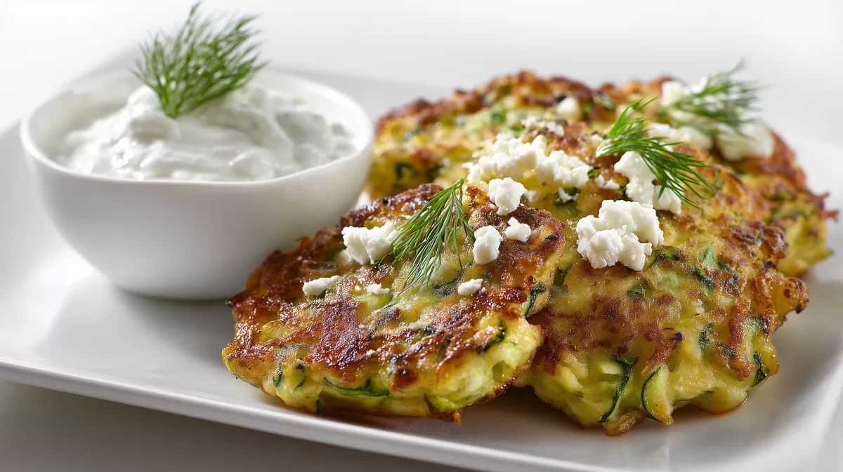 Zucchini Küchlein mit Joghurtdip und Feta