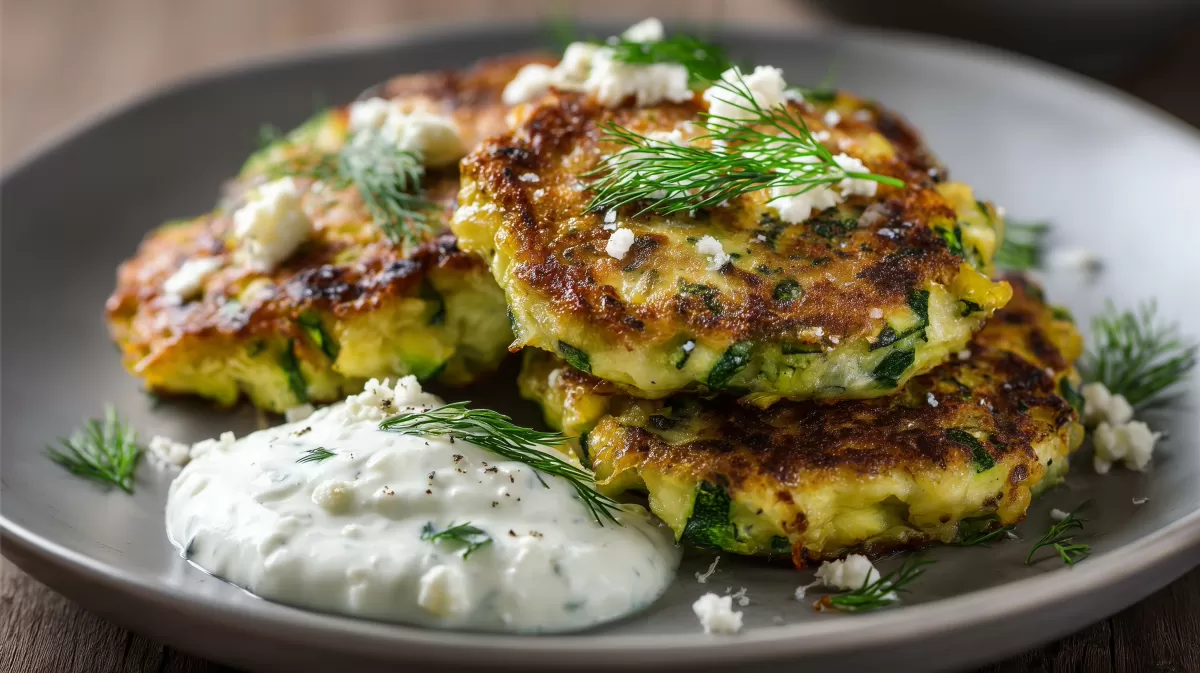Zucchini Küchlein mit Joghurtdip und frischem Dill