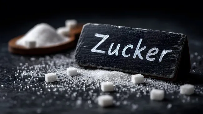 Zucker in Kristallform auf schwarzer Tafel