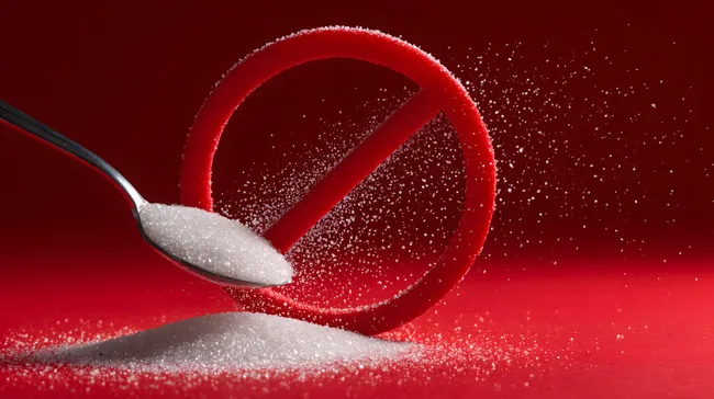 Zucker und rotes Verbotsschild - Konzept für gesunde Ernährung