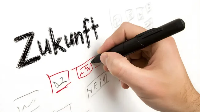 Zukunftsplanung mit schwarzem Marker auf Whiteboard