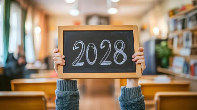 Zurück in die Schule: Jahresstart 2028 auf Kreidetafel
