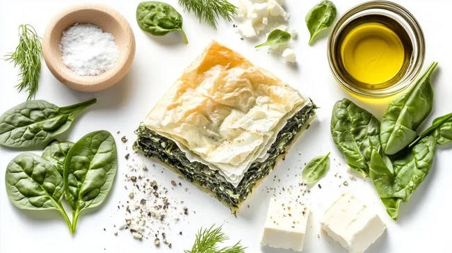 Zutaten für leckeren griechischen Spinatkuchen