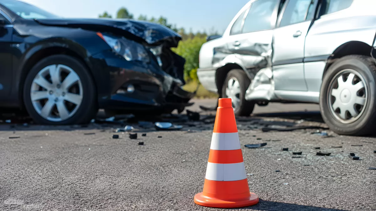 Zwei Autos nach schwerem Frontalzusammenstoß
