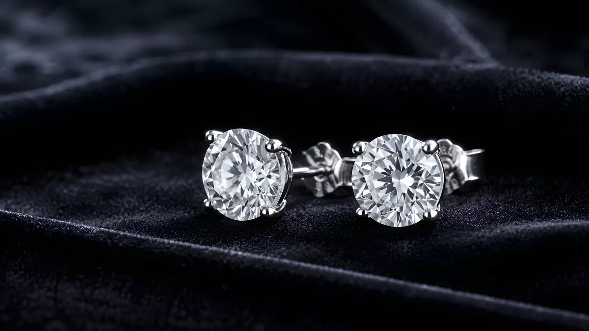 Zwei Diamant-Ohrstecker auf schwarzem Samtkissen