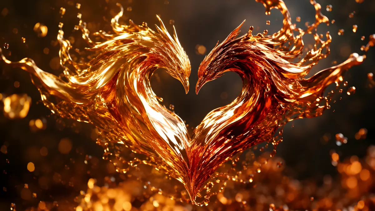 Zwei Drachen aus Feuer formen ein Herz