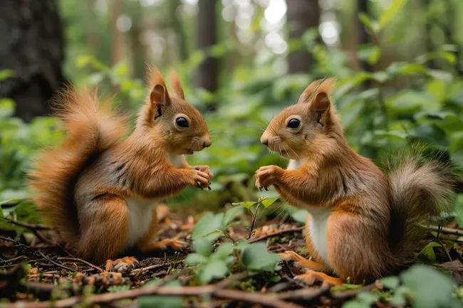 Zwei Eichhörnchen in der Natur
