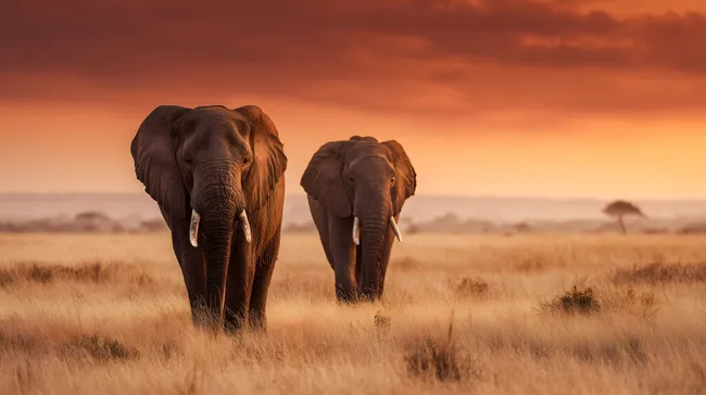 Zwei Elefanten im Sonnenuntergang der Savanne