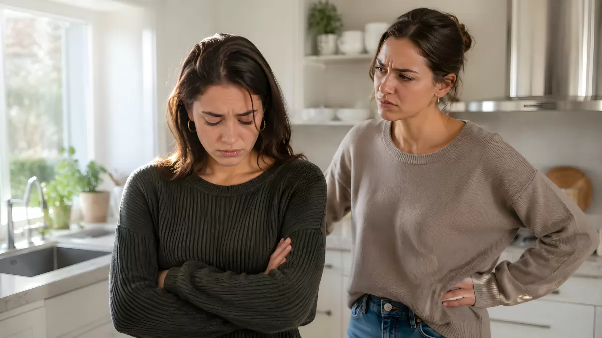 Zwei Frauen streiten in moderner Küche