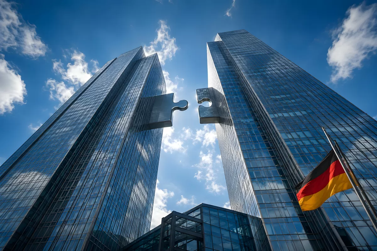 Bankenübernahme mit Puzzleteilen und Deutschlandfahne