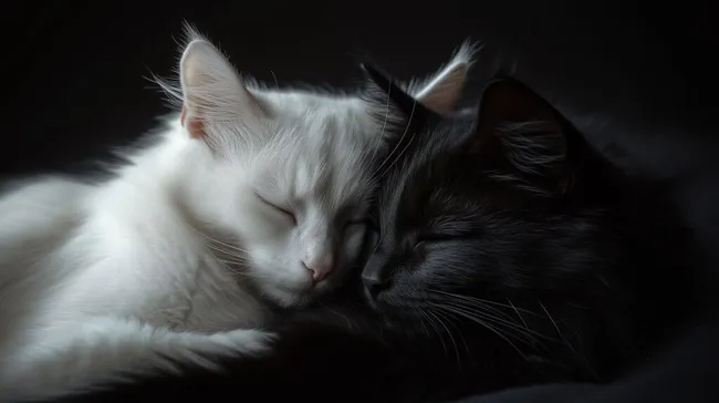 Zwei kuschelnde Katzen in Schwarz-Weiß