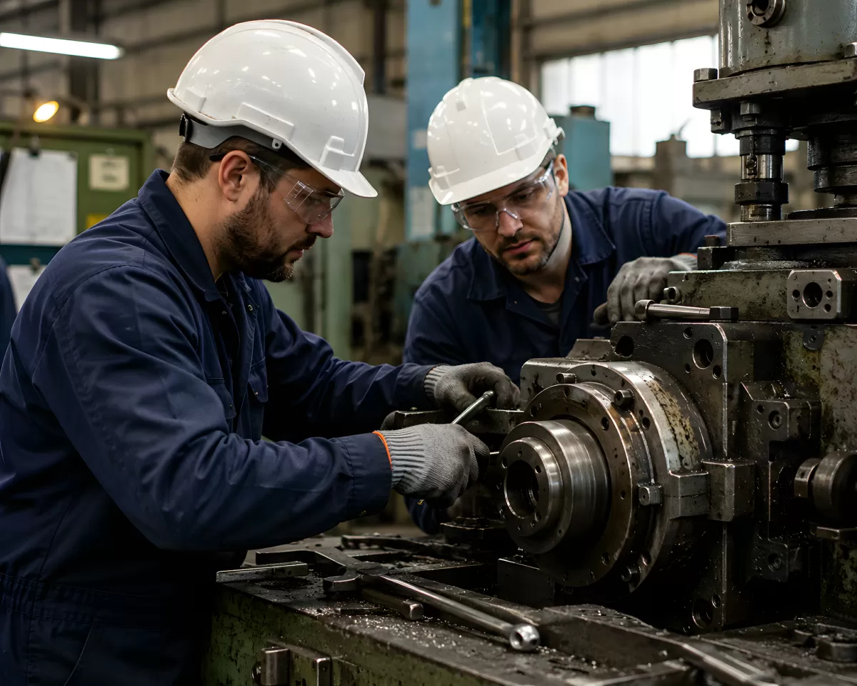 Zwei Mechaniker reparieren eine Industriemaschine