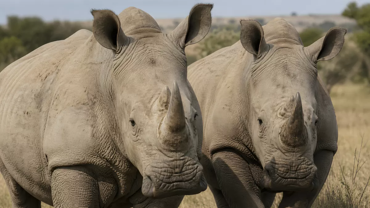 Zwei Nashörner auf der afrikanischen Savanne