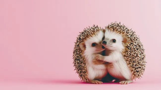 Zwei niedliche Igel umarmen sich auf rosa Hintergrund