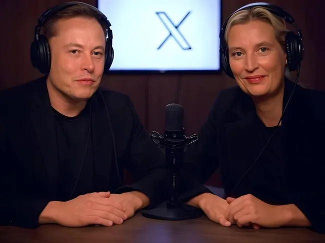 Zwei Personen in Diskussion vor X-Logo