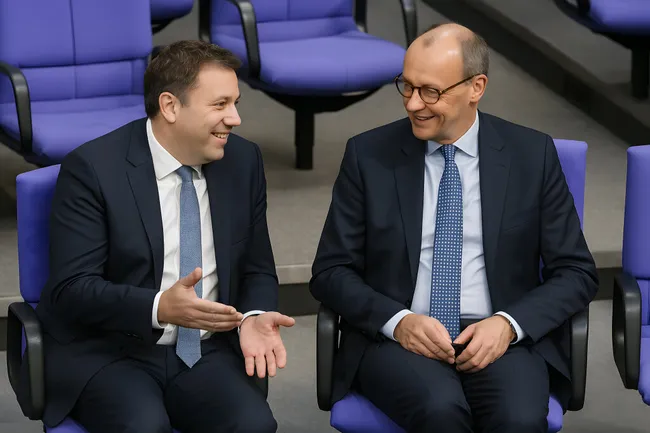 Zwei Politiker in Diskussion im Deutschen Bundestag