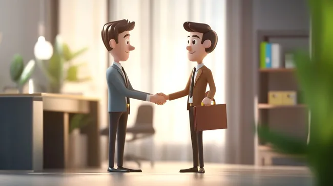 Zwei professionelle Männer beim Händeschütteln im Büro