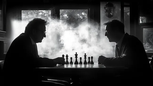 Zwei Schachspieler in Schwarz-Weiß Silhouette