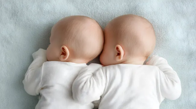 Zwei schlafende Neugeborene in Decke eingehüllt