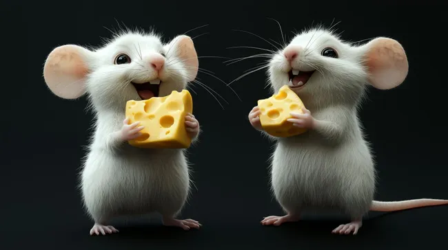 Zwei süße Mäuse genießen genüsslich Käse