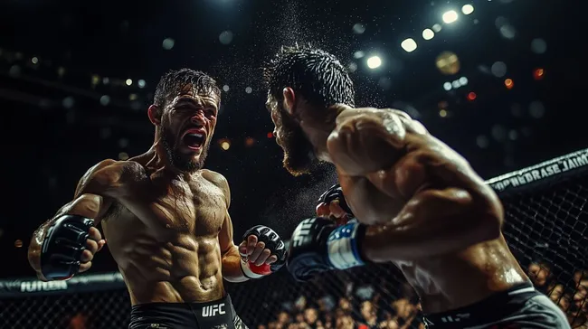 Zwei UFC-Kämpfer während eines harten Kampfes