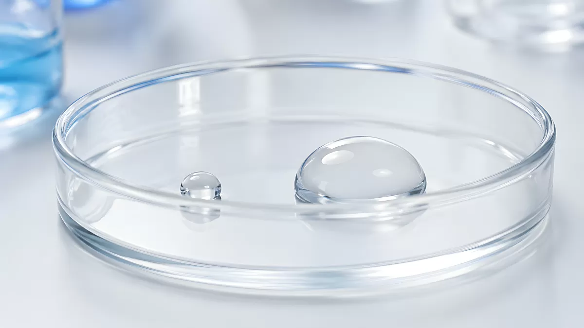 Zwei Wassertropfen in einer Glaspetrischale