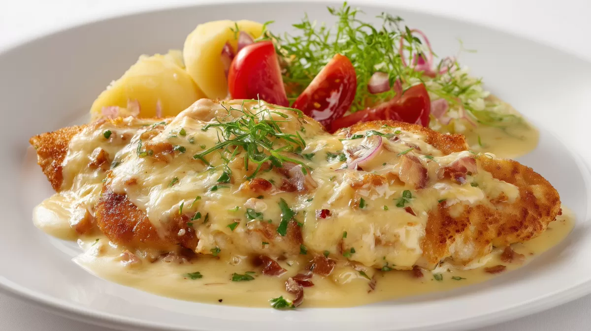 Zwiebel Sahne Schnitzel aus dem Ofen mit Kartoffeln