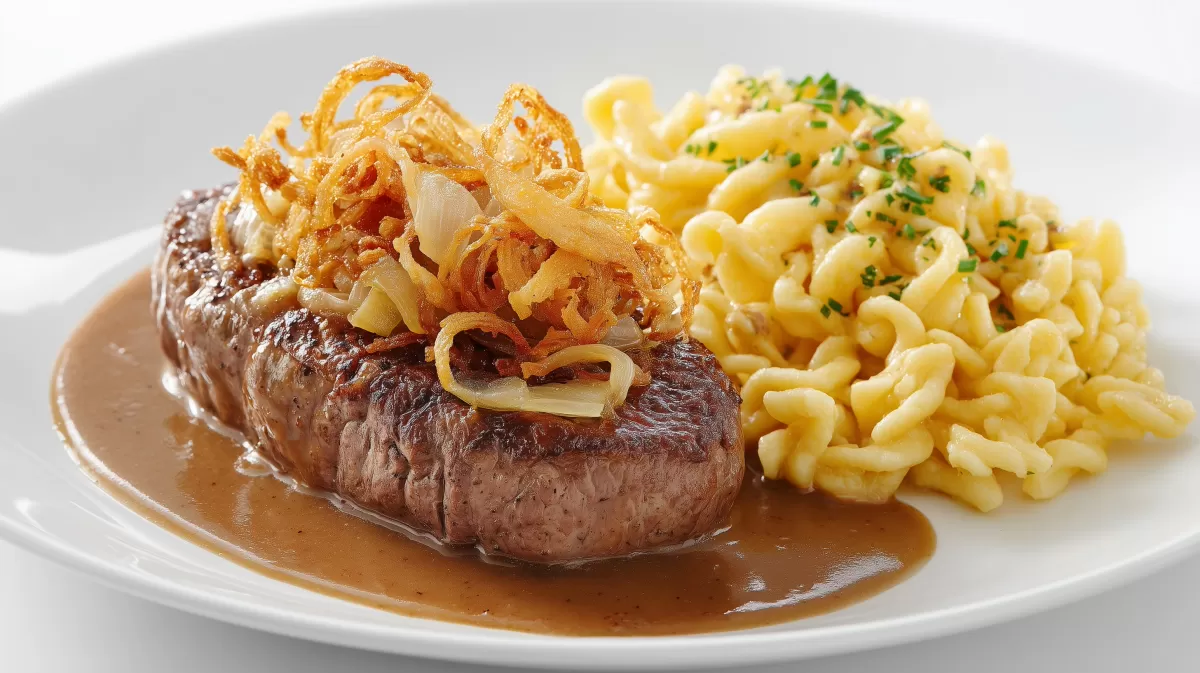 Zwiebelrostbraten mit Spätzle und Bratensauce