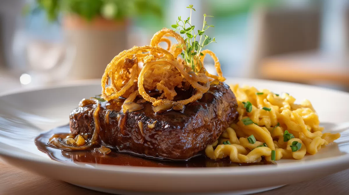 Zwiebelrostbraten mit Spätzle und dunkler Soße