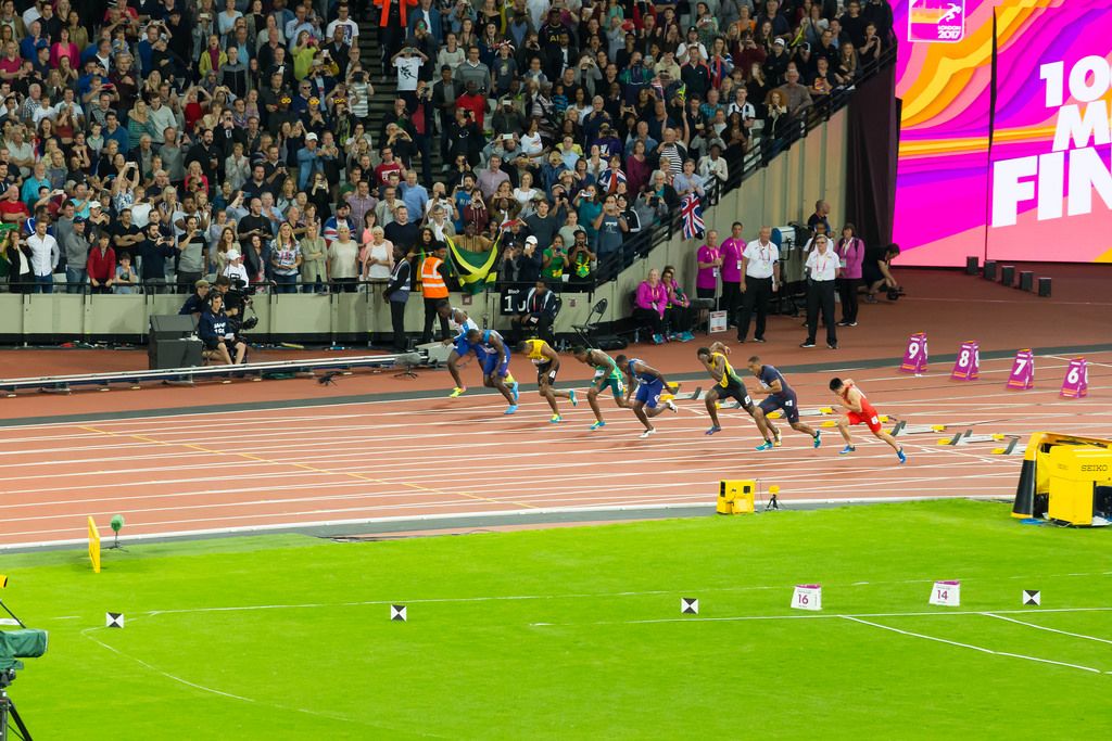 100 Meter Lauf Finale Startschuss IAAF Leichtathletik-Weltmeisterschaften 2017 in London