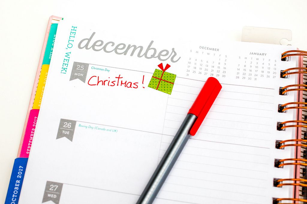 25. Dezember vorgemerkt im Taschenkalender und ein roter Stift