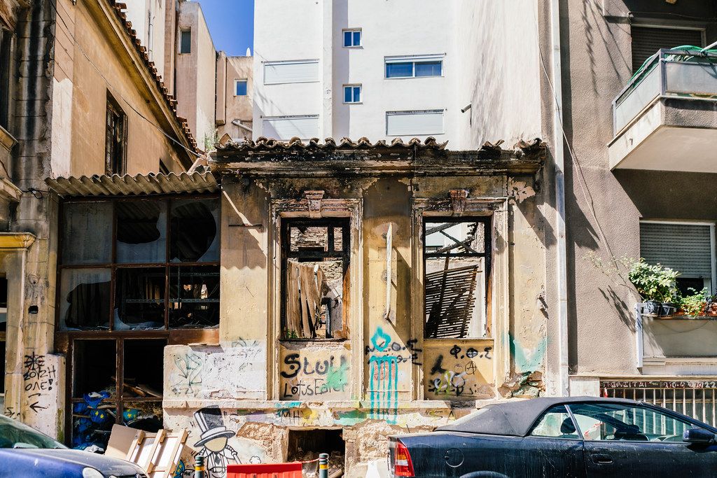 Abandoned building in the street of Athens
