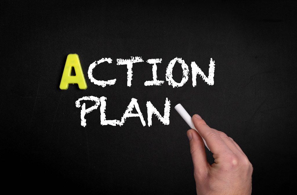 Action Plan text on blackboard