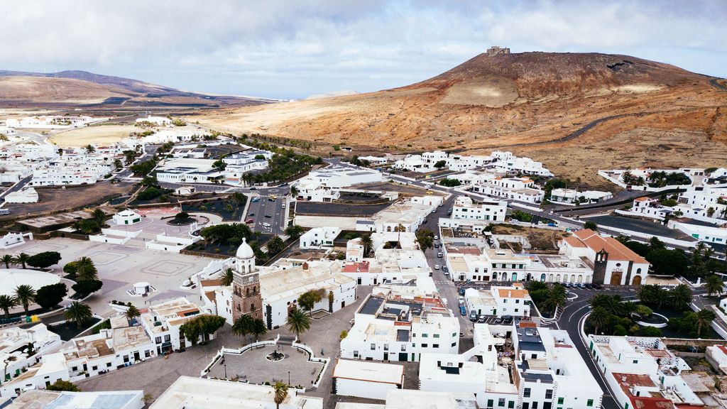 Aerial photo of Spanish town of Teguise on the Canary Islands