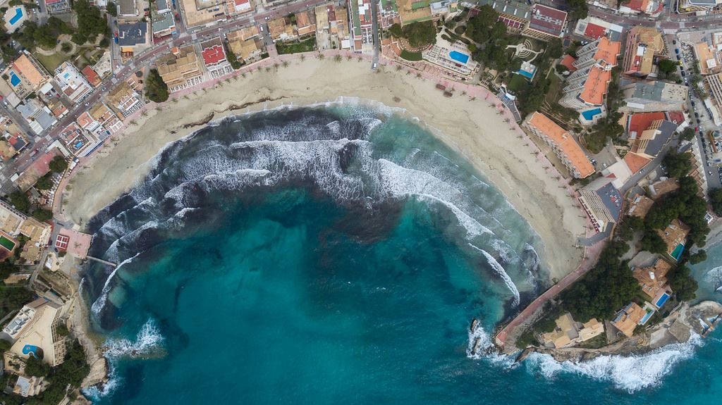 Aerial photo of the beach in Peguera, Mallorca