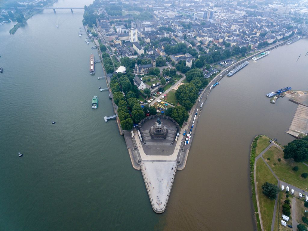 Aerial photo of the spot where Rhine and Moselle meet