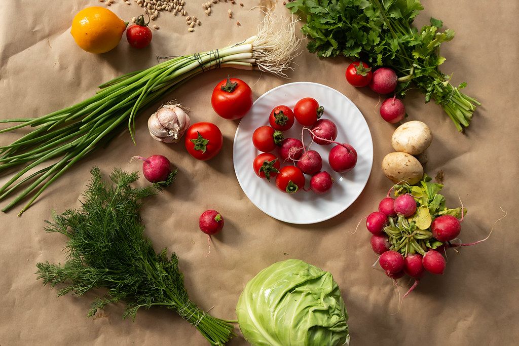 Assortment of healthy fresh vegetables background