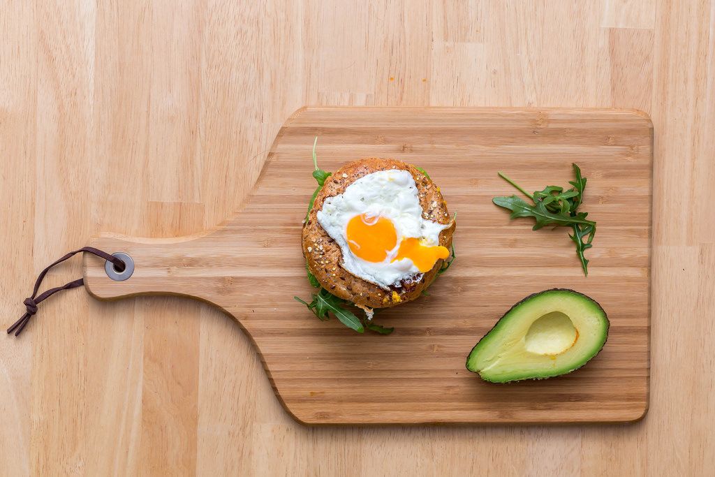 Bagel with Avocado, Rocket and Fried Egg