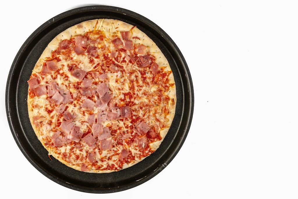 Baked Pizza with Ham and Copy Space (Flip 2019)